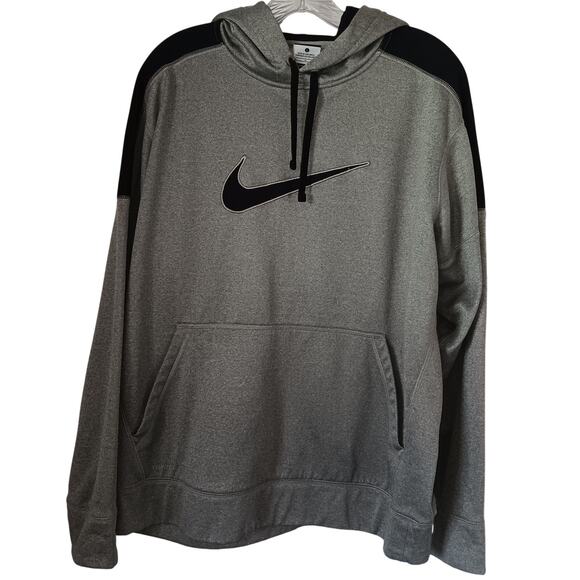 Nike Other - Nike L Gray Hooded Pullover Sweatshirt Wavy Outlined Swoosh Therma-FIT Mid-2010